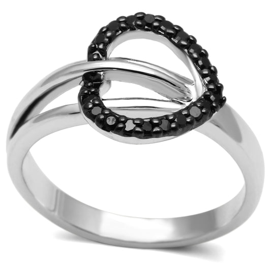 3W277 - Brass Ring Rhodium + Ruthenium Women AAA Grade CZ Black Diamond