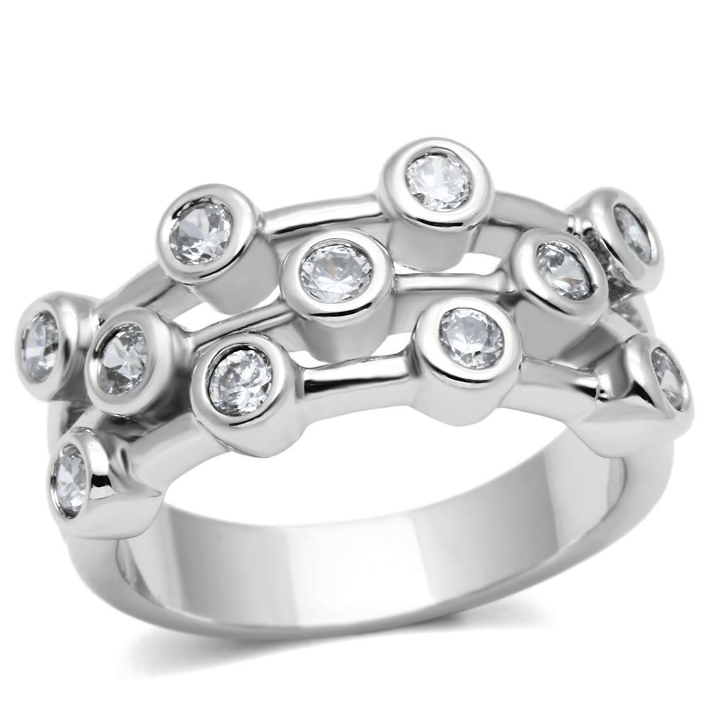 3W280 - Brass Ring Rhodium Women AAA Grade CZ Clear