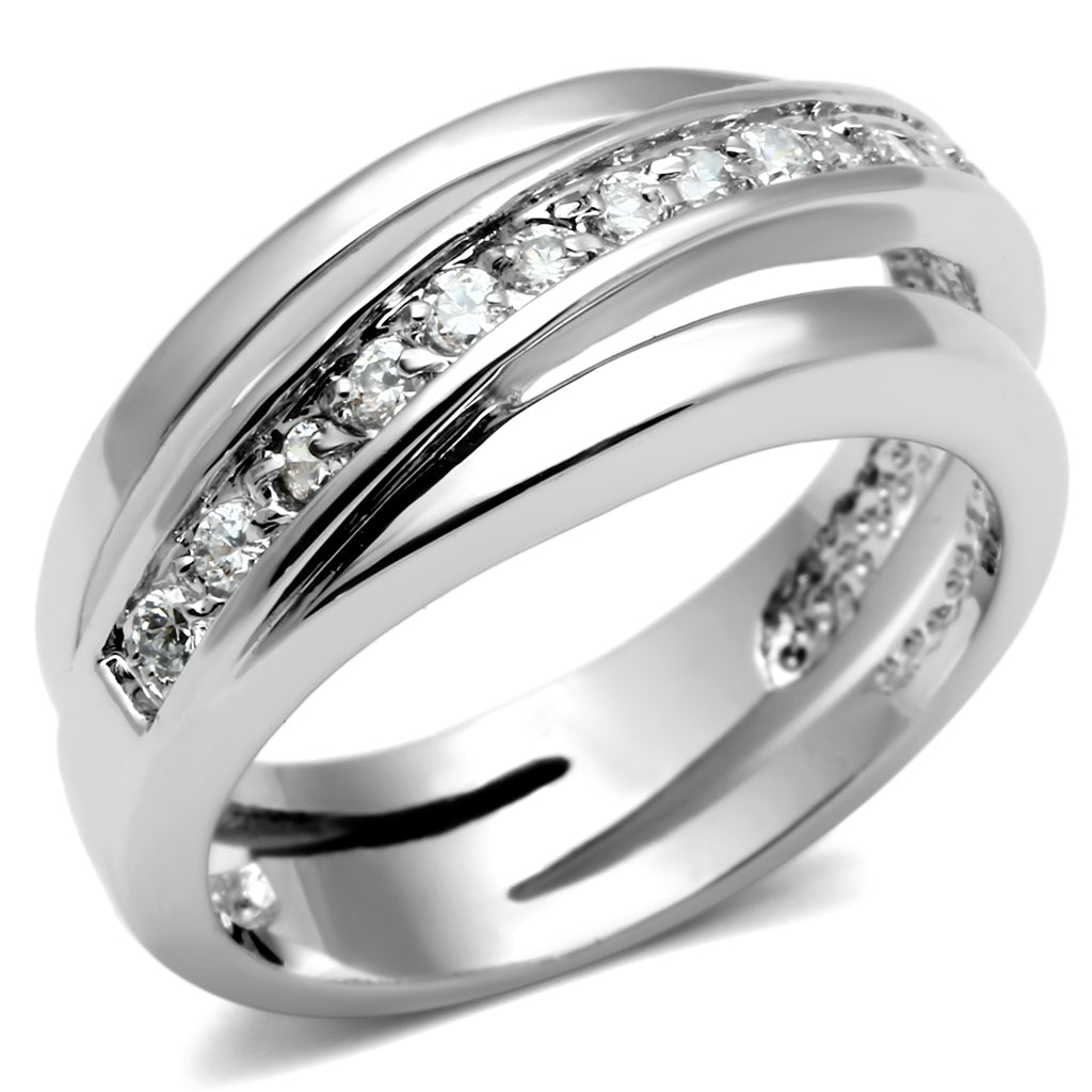 3W284 - Brass Ring Rhodium Women AAA Grade CZ Clear