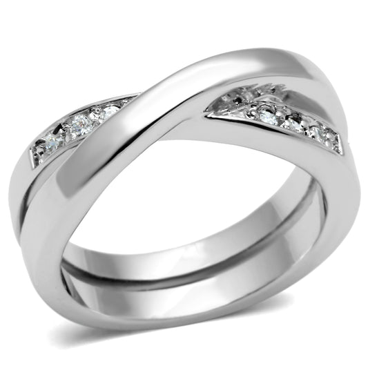 3W287 - Brass Ring Rhodium Women AAA Grade CZ Clear