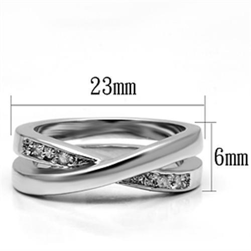 3W287 - Brass Ring Rhodium Women AAA Grade CZ Clear