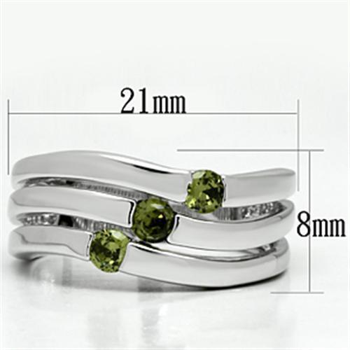 3W289 - Brass Ring Rhodium Women AAA Grade CZ Olivine color