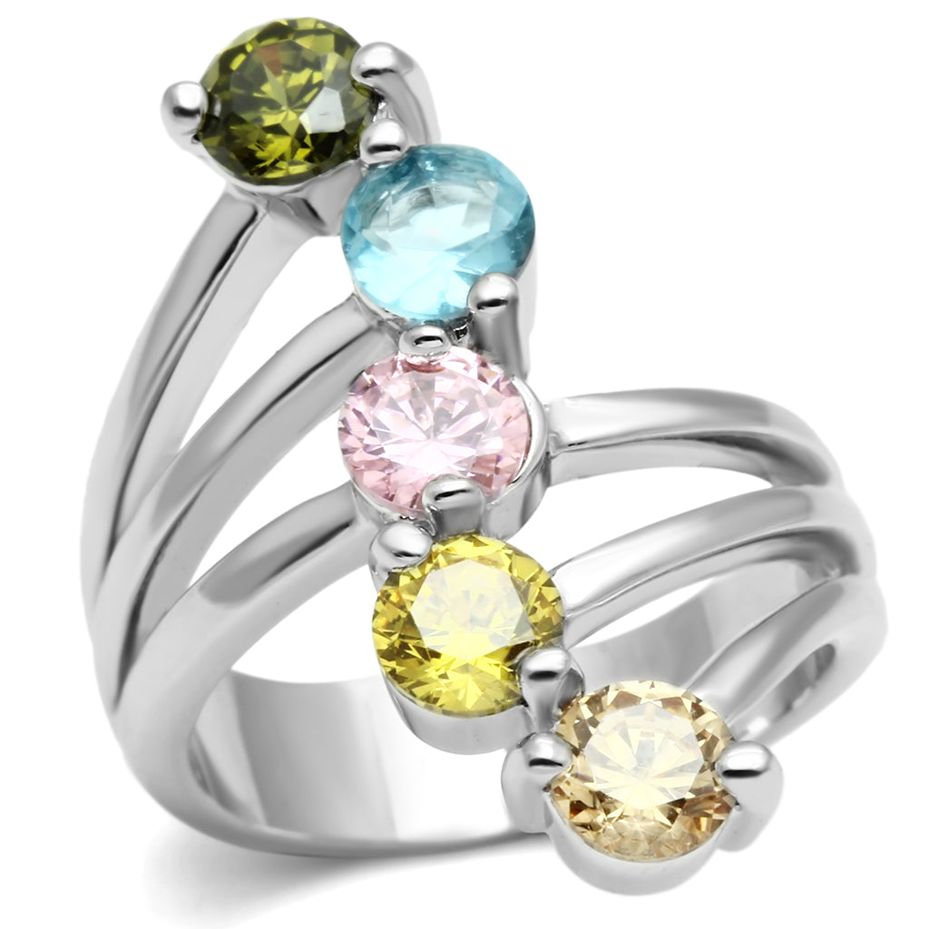 3W291 - Brass Ring Rhodium Women AAA Grade CZ Multi Color