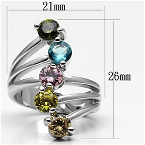 3W291 - Brass Ring Rhodium Women AAA Grade CZ Multi Color