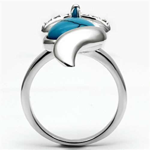 3W295 - Brass Ring Rhodium Women Synthetic Sea Blue