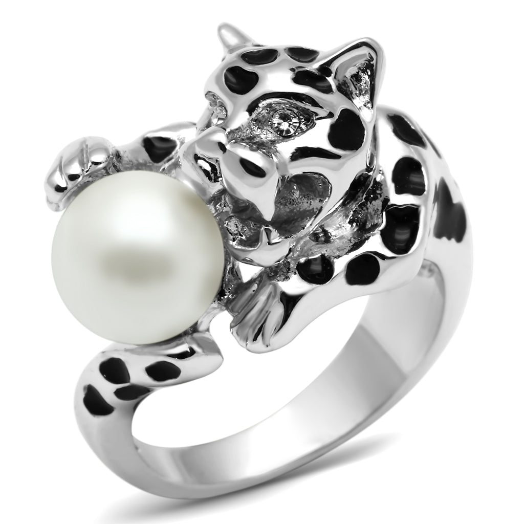 3W297 - Brass Ring Rhodium Women Synthetic White