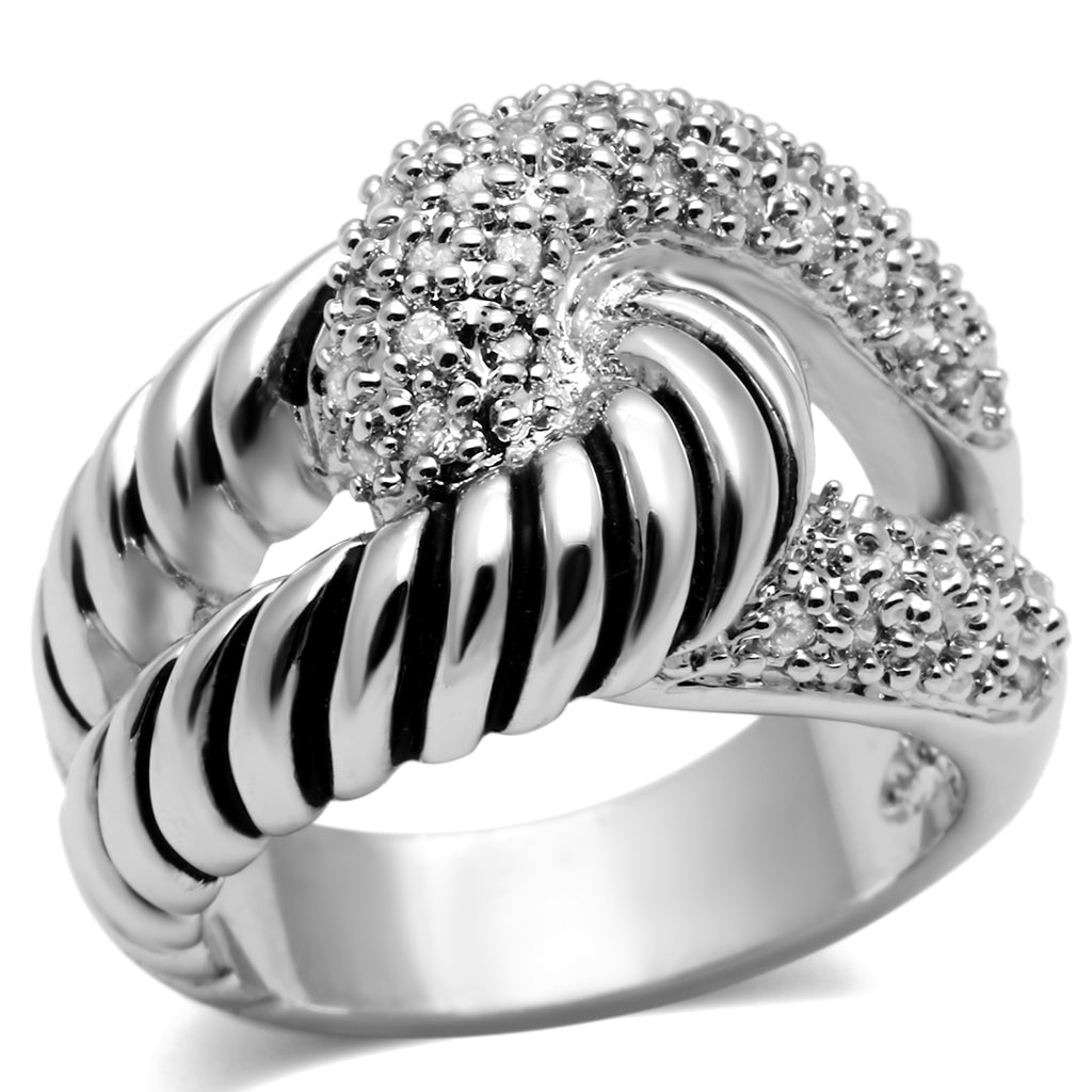 3W298 - Brass Ring Rhodium Women AAA Grade CZ Clear