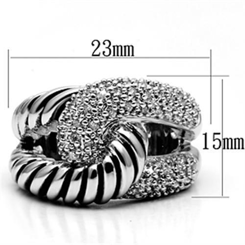 3W298 - Brass Ring Rhodium Women AAA Grade CZ Clear