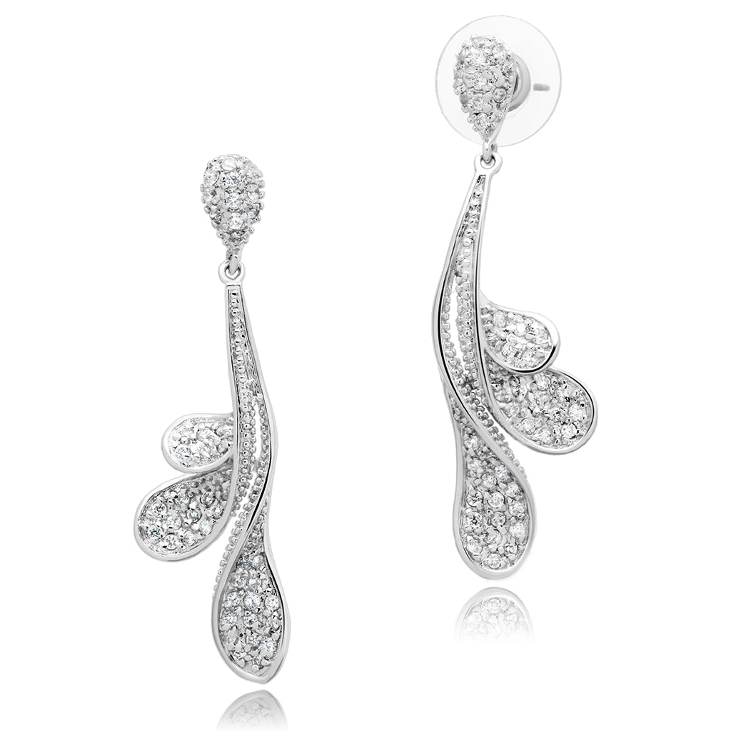 3W299 - Brass Earrings Rhodium Women AAA Grade CZ Clear