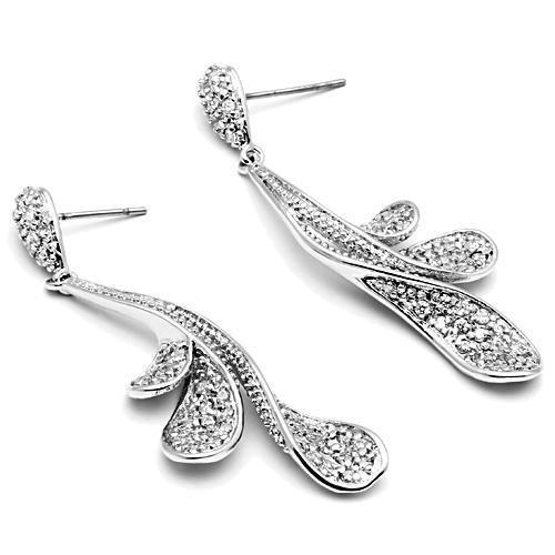 3W299 - Brass Earrings Rhodium Women AAA Grade CZ Clear