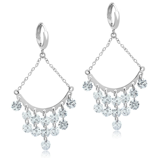 3W300 - Brass Earrings Rhodium Women AAA Grade CZ Clear