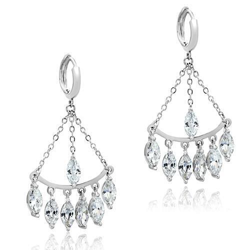 3W301 - Brass Earrings Rhodium Women AAA Grade CZ Clear