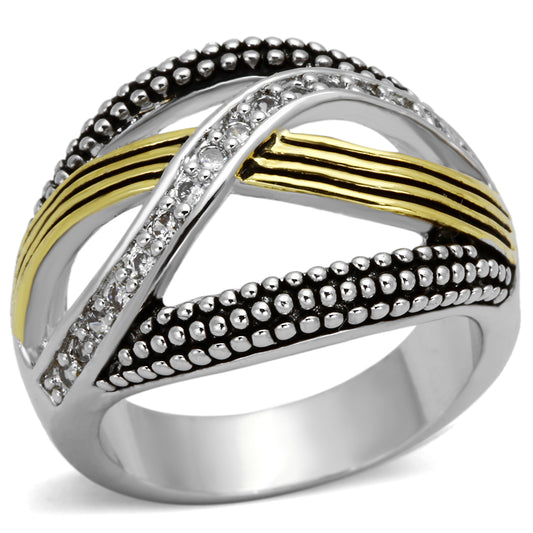 3W305 - Brass Ring Reverse Two-Tone Women AAA Grade CZ Clear