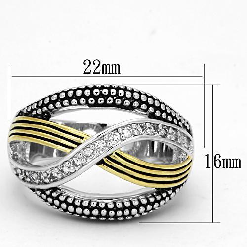 3W305 - Brass Ring Reverse Two-Tone Women AAA Grade CZ Clear