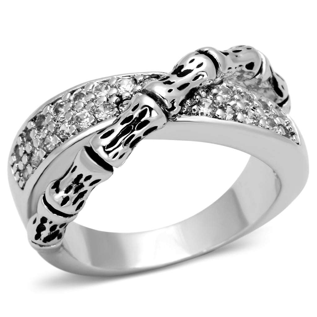 3W320 - Brass Ring Rhodium Women AAA Grade CZ Clear