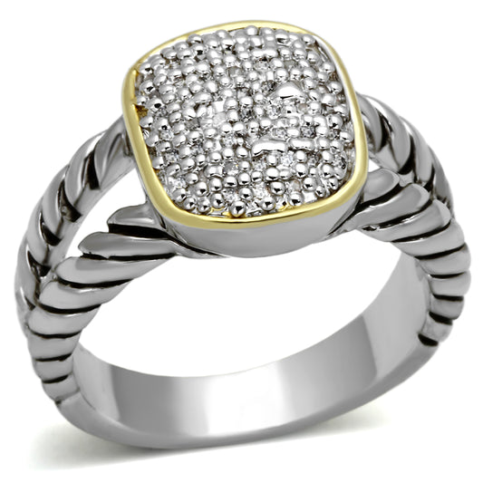 3W322 - Brass Ring Reverse Two-Tone Women AAA Grade CZ Clear