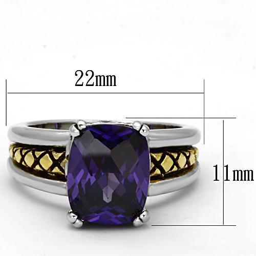 3W331 - Brass Ring Reverse Two-Tone Women AAA Grade CZ Amethyst