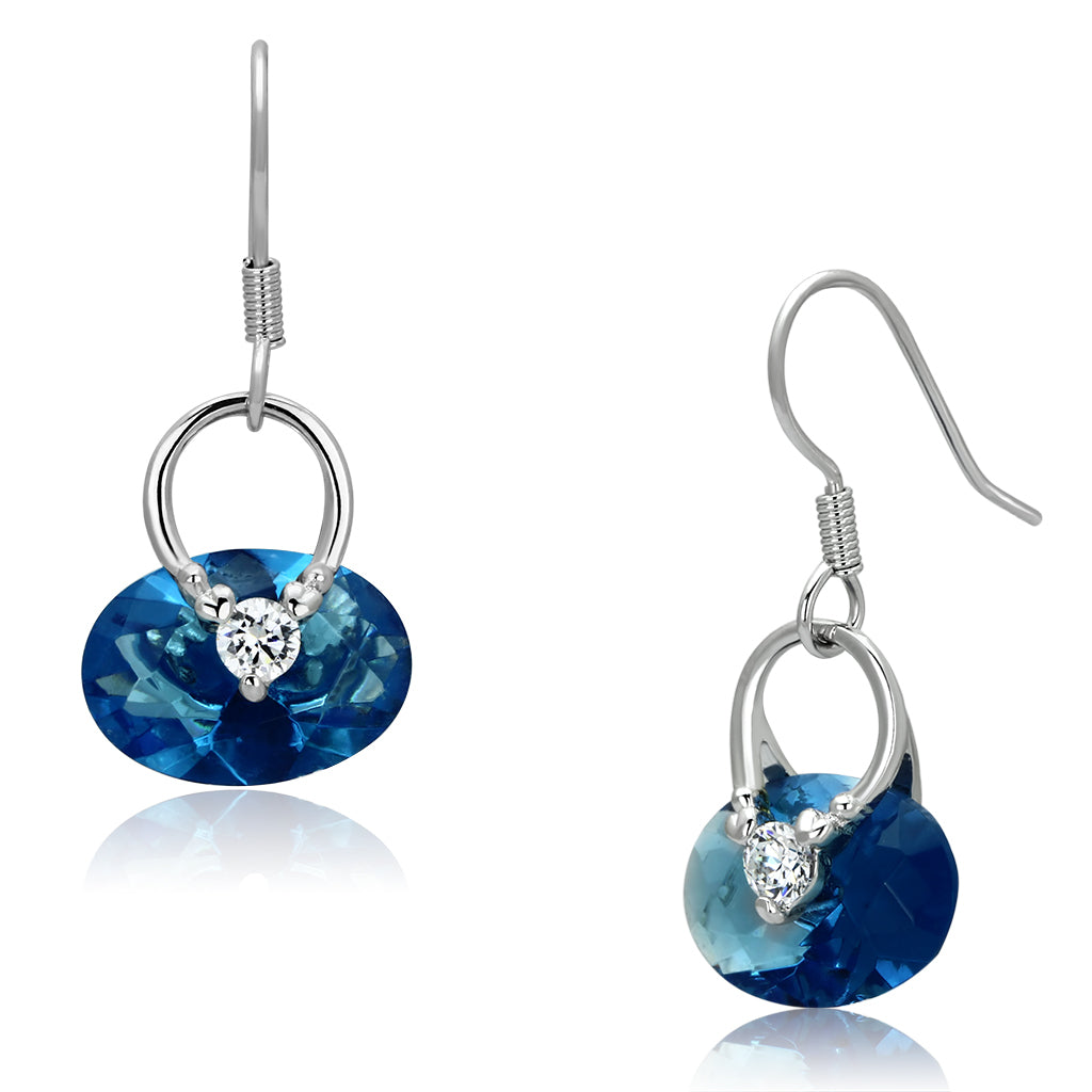 3W338 - Brass Earrings Rhodium Women Synthetic Sea Blue