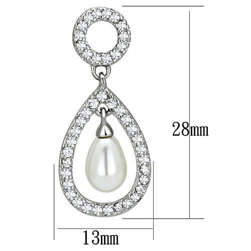 3W341 - Brass Earrings Rhodium Women Synthetic White