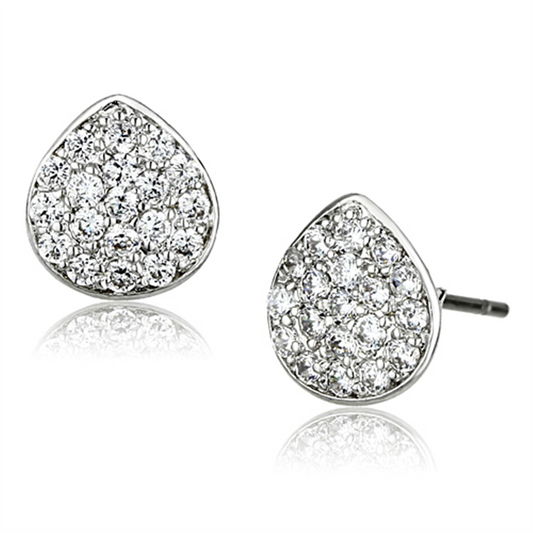 3W352 - Brass Earrings Rhodium Women AAA Grade CZ Clear