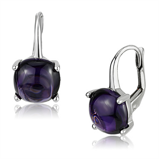 3W353 - Brass Earrings Rhodium Women AAA Grade CZ Amethyst