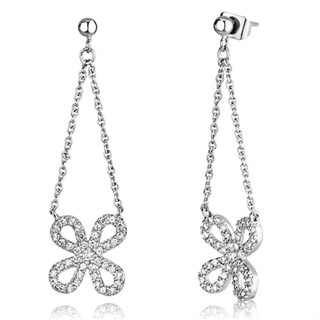 3W354 - Brass Earrings Rhodium Women AAA Grade CZ Clear