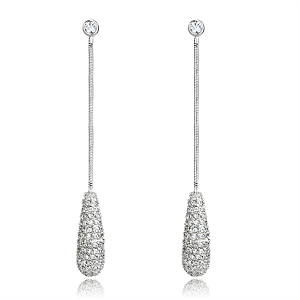 3W355 - Brass Earrings Rhodium Women AAA Grade CZ Clear