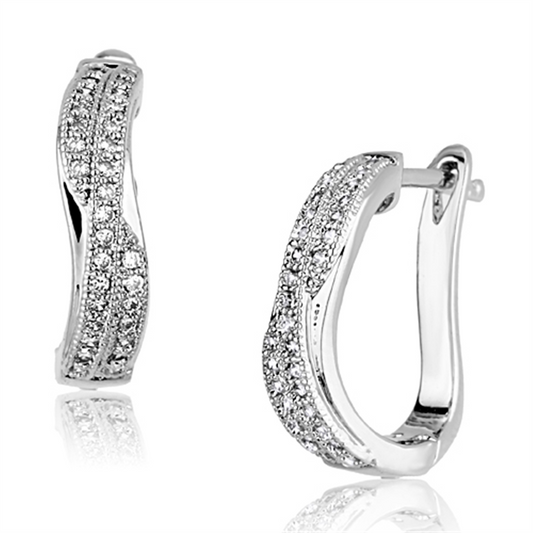 3W358 - Brass Earrings Rhodium Women AAA Grade CZ Clear