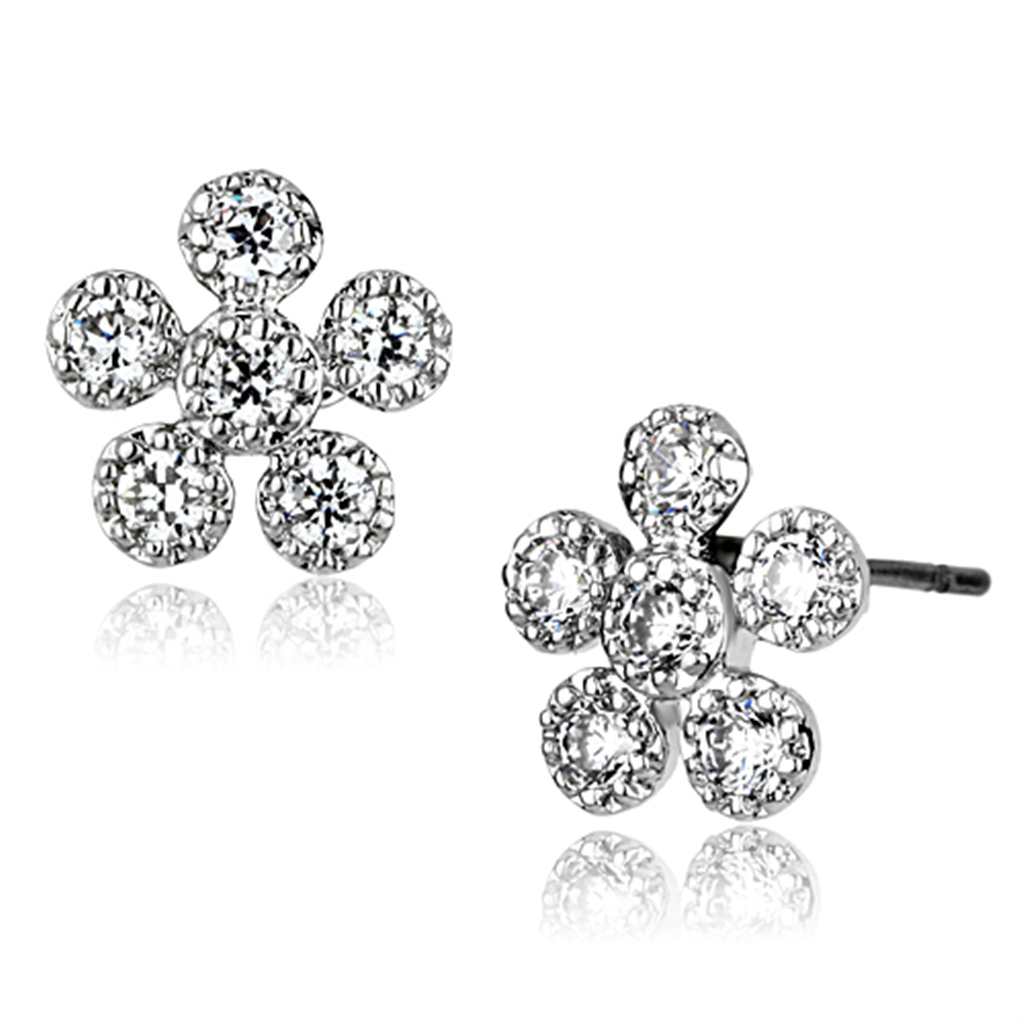 3W359 - Brass Earrings Rhodium Women AAA Grade CZ Clear