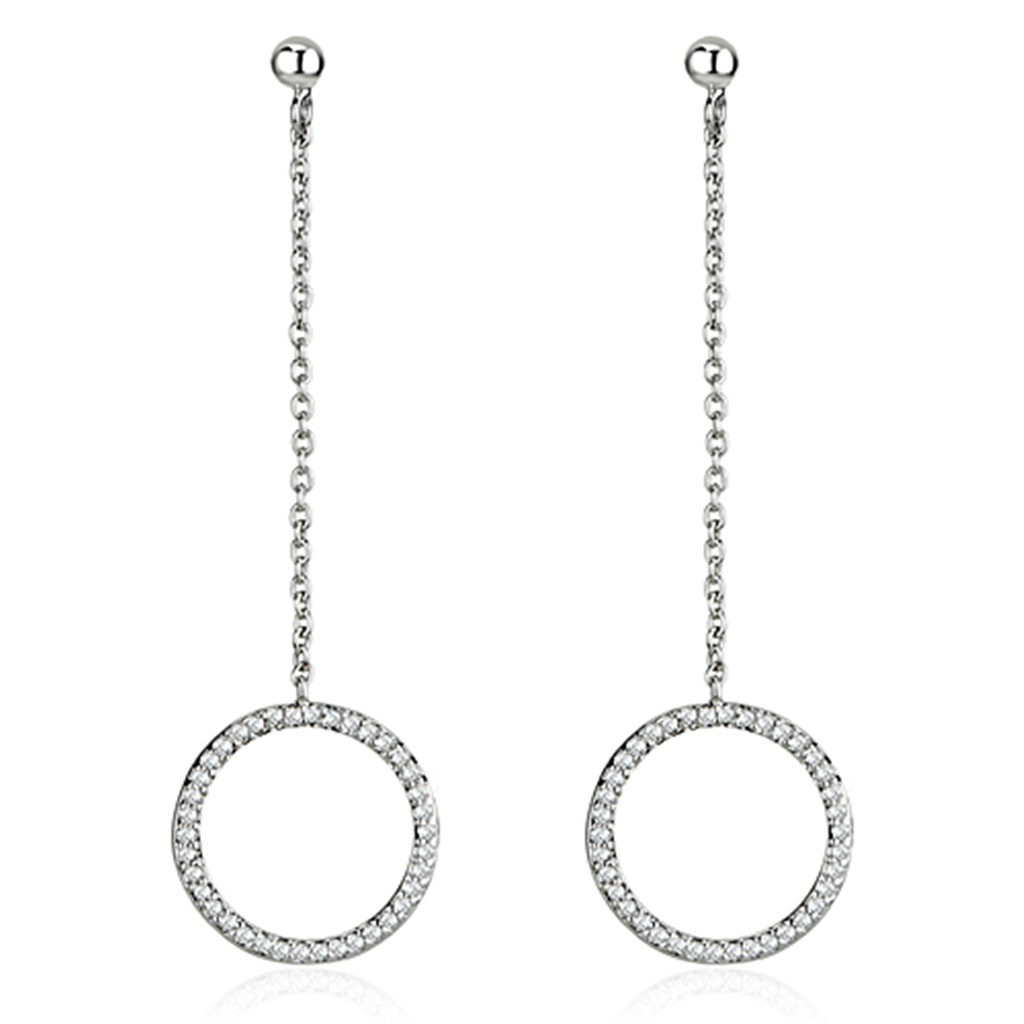 3W364 - Brass Earrings Rhodium Women AAA Grade CZ Clear