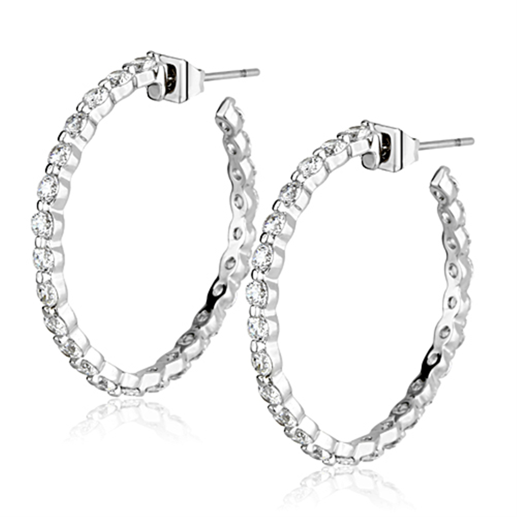 3W370 - Brass Earrings Rhodium Women AAA Grade CZ Clear