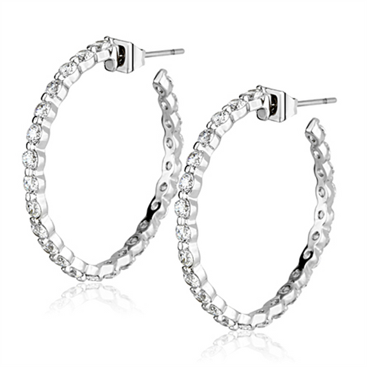 3W370 - Brass Earrings Rhodium Women AAA Grade CZ Clear