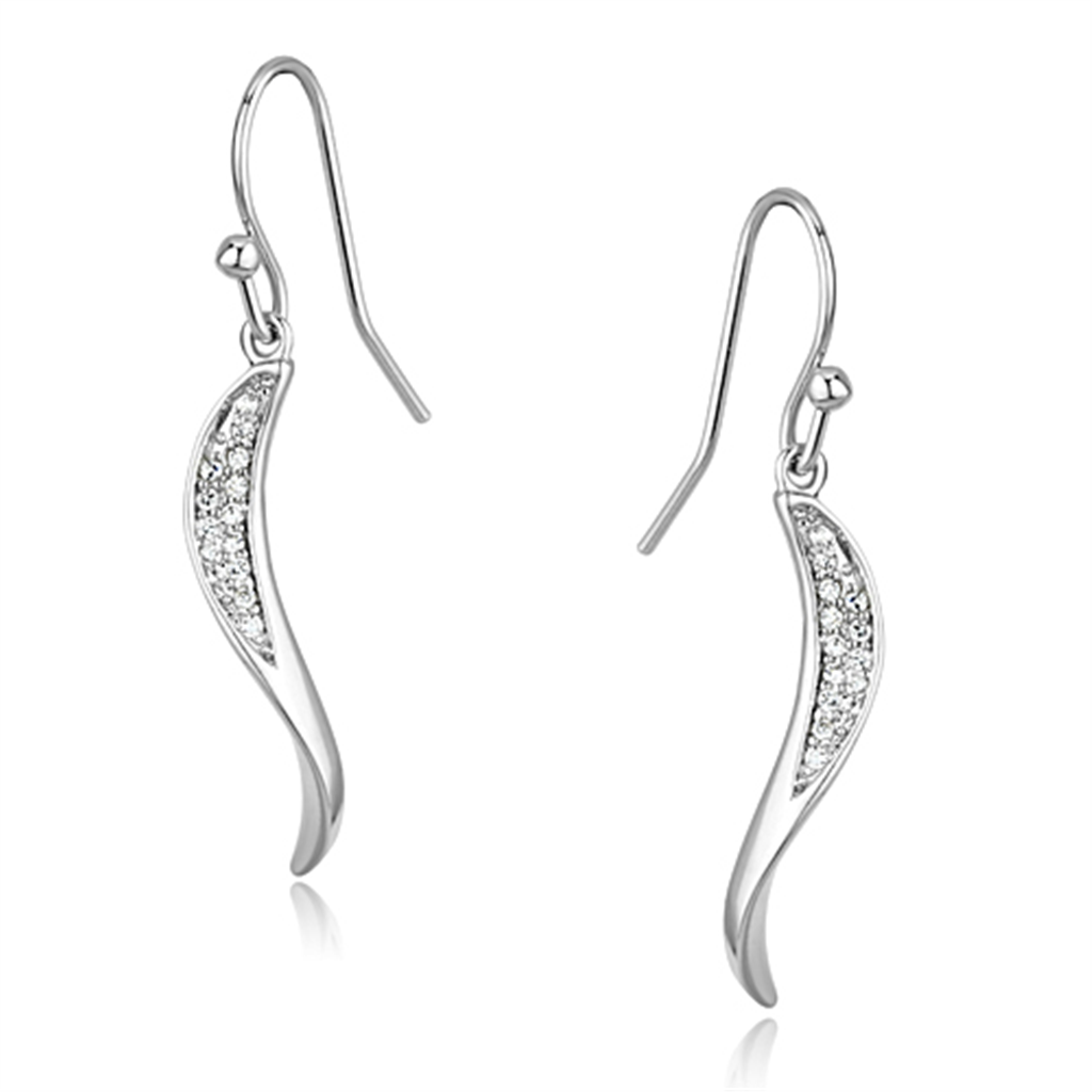 3W377 - Brass Earrings Rhodium Women AAA Grade CZ Clear