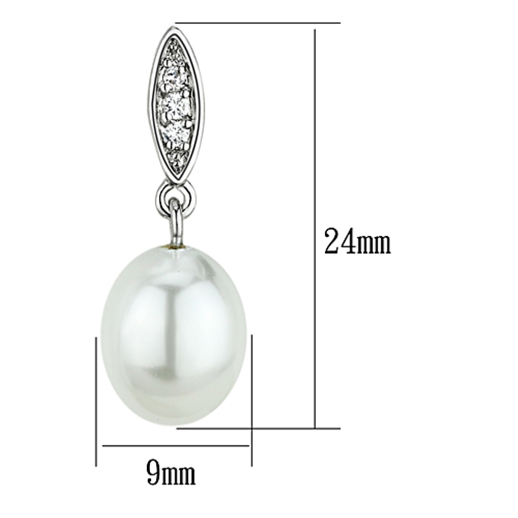 3W378 - Brass Earrings Rhodium Women Synthetic White