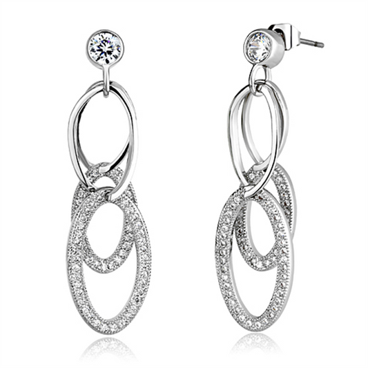 3W379 - Brass Earrings Rhodium Women AAA Grade CZ Clear