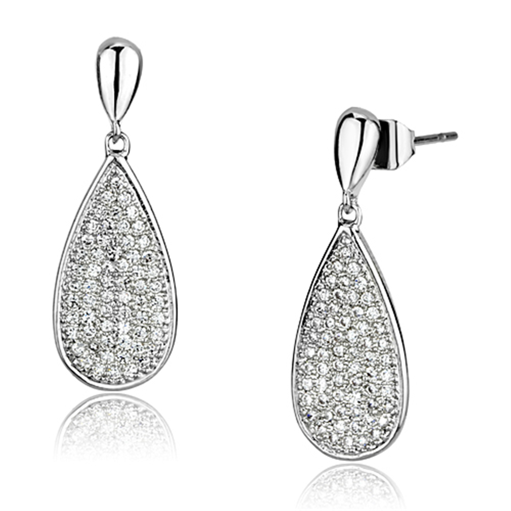 3W380 - Brass Earrings Rhodium Women AAA Grade CZ Clear