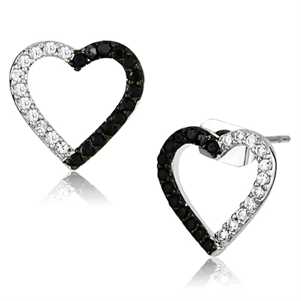 3W381 - Brass Earrings Rhodium + Ruthenium Women AAA Grade CZ Jet