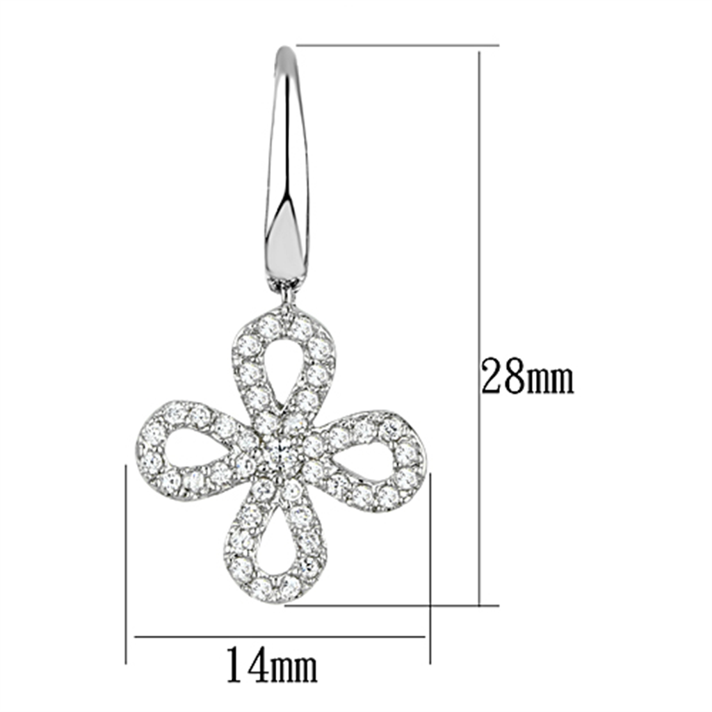 3W382 - Brass Earrings Rhodium Women AAA Grade CZ Clear