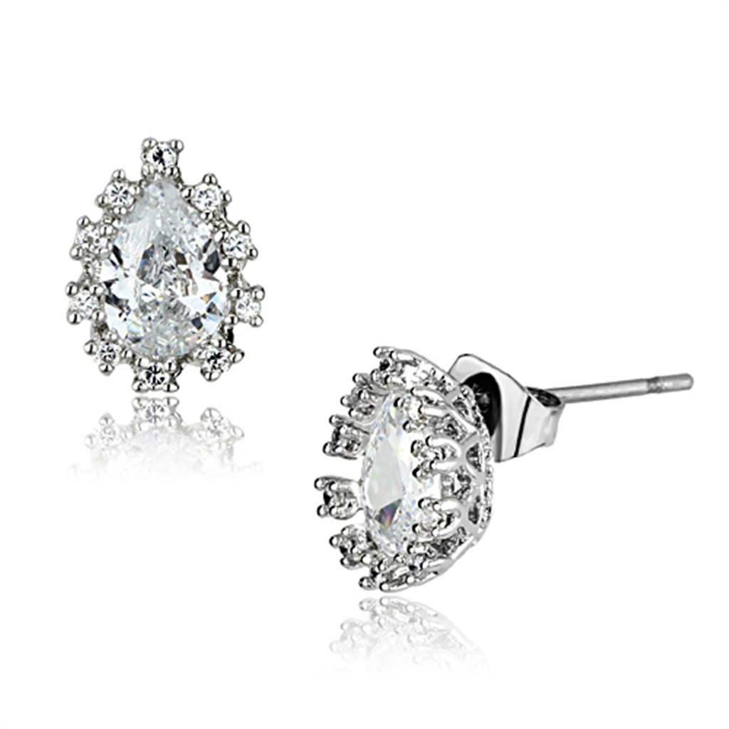 3W386 - Brass Earrings Rhodium Women AAA Grade CZ Clear