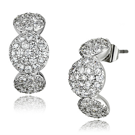 3W390 - Brass Earrings Rhodium Women AAA Grade CZ Clear