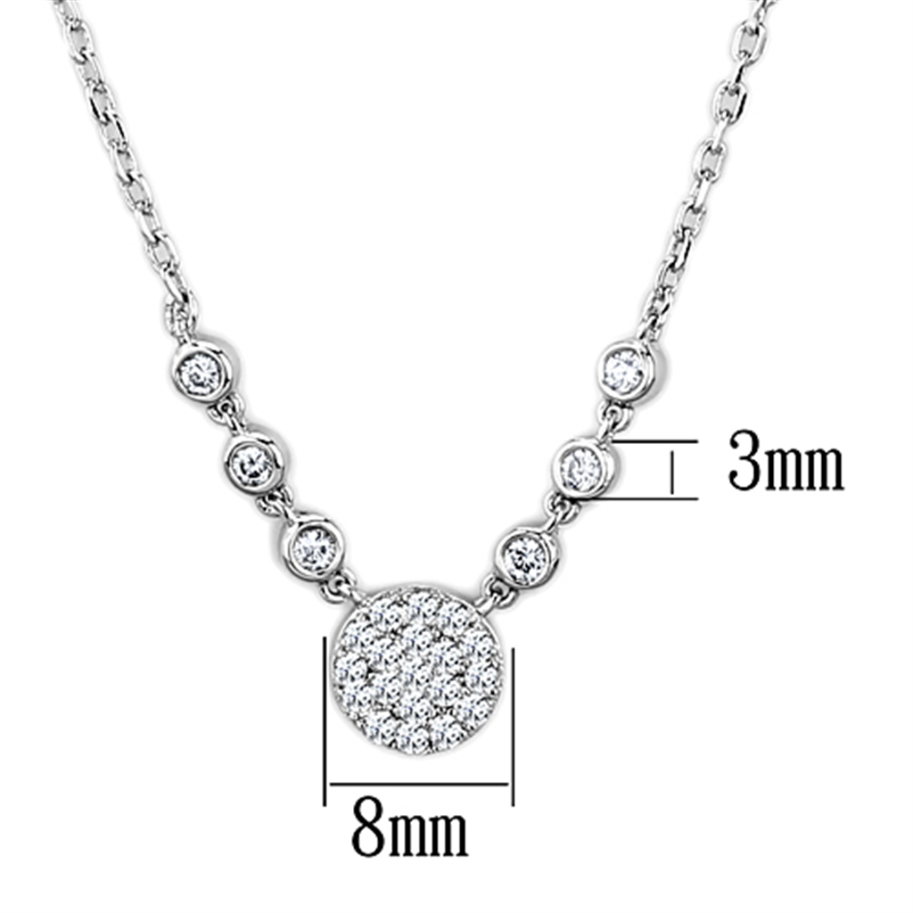 3W417 - Brass Necklace Rhodium Women AAA Grade CZ Clear