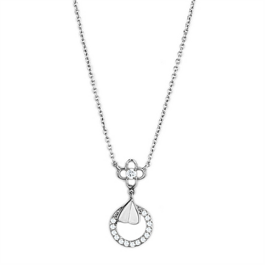 3W419 - Brass Necklace Rhodium Women AAA Grade CZ Clear