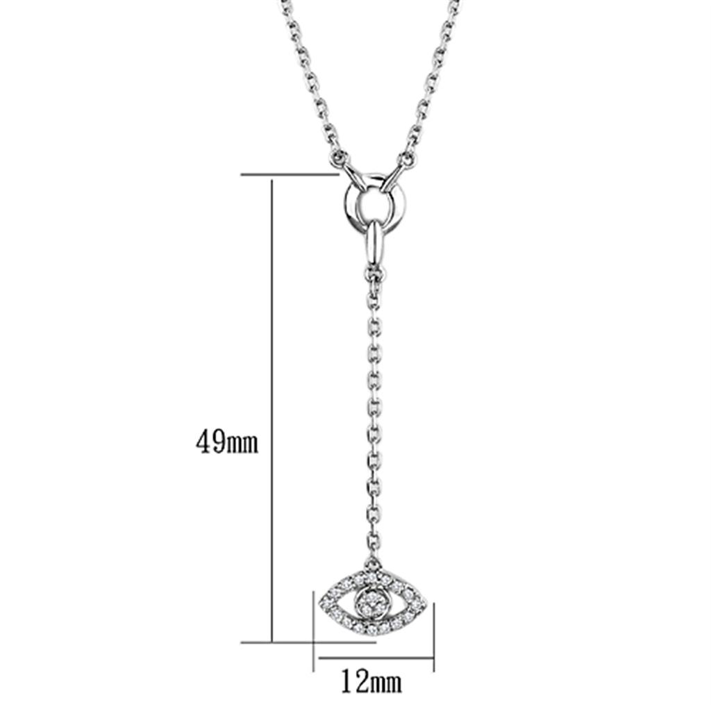 3W423 - Brass Necklace Rhodium Women AAA Grade CZ Clear