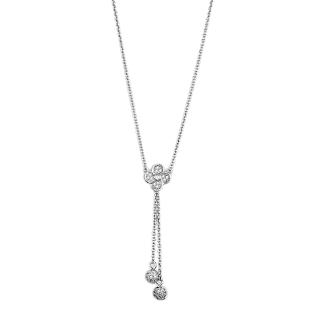 3W424 - Brass Necklace Rhodium Women AAA Grade CZ Clear