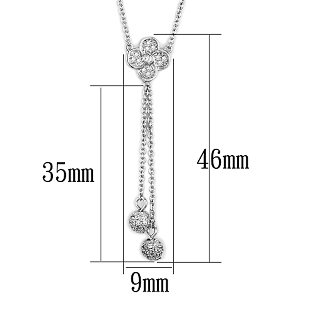 3W424 - Brass Necklace Rhodium Women AAA Grade CZ Clear