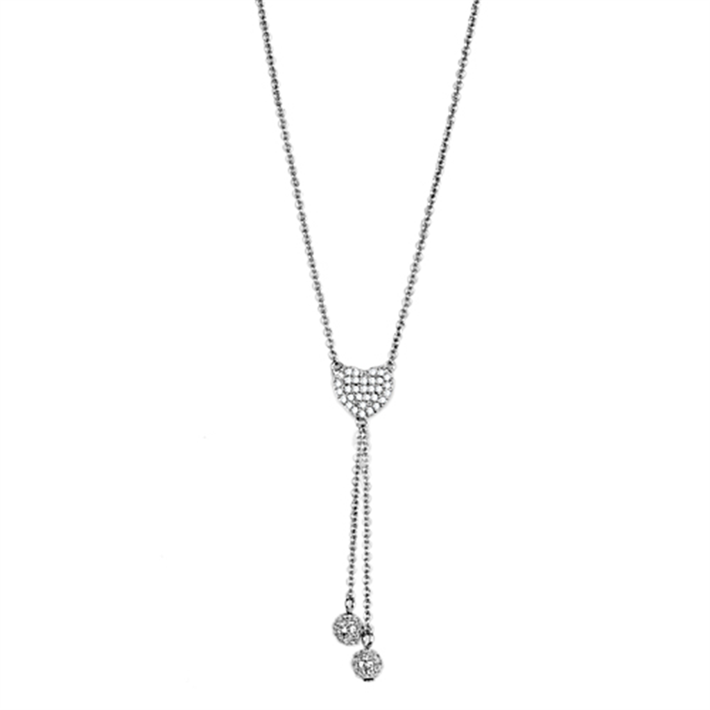 3W428 - Brass Necklace Rhodium Women AAA Grade CZ Clear