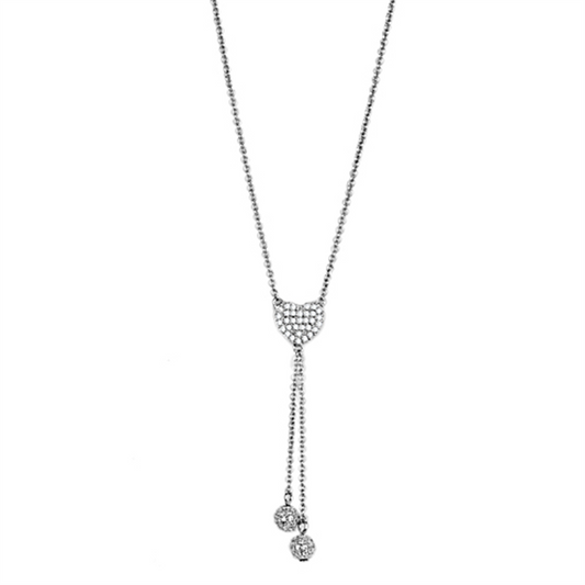 3W428 - Brass Necklace Rhodium Women AAA Grade CZ Clear