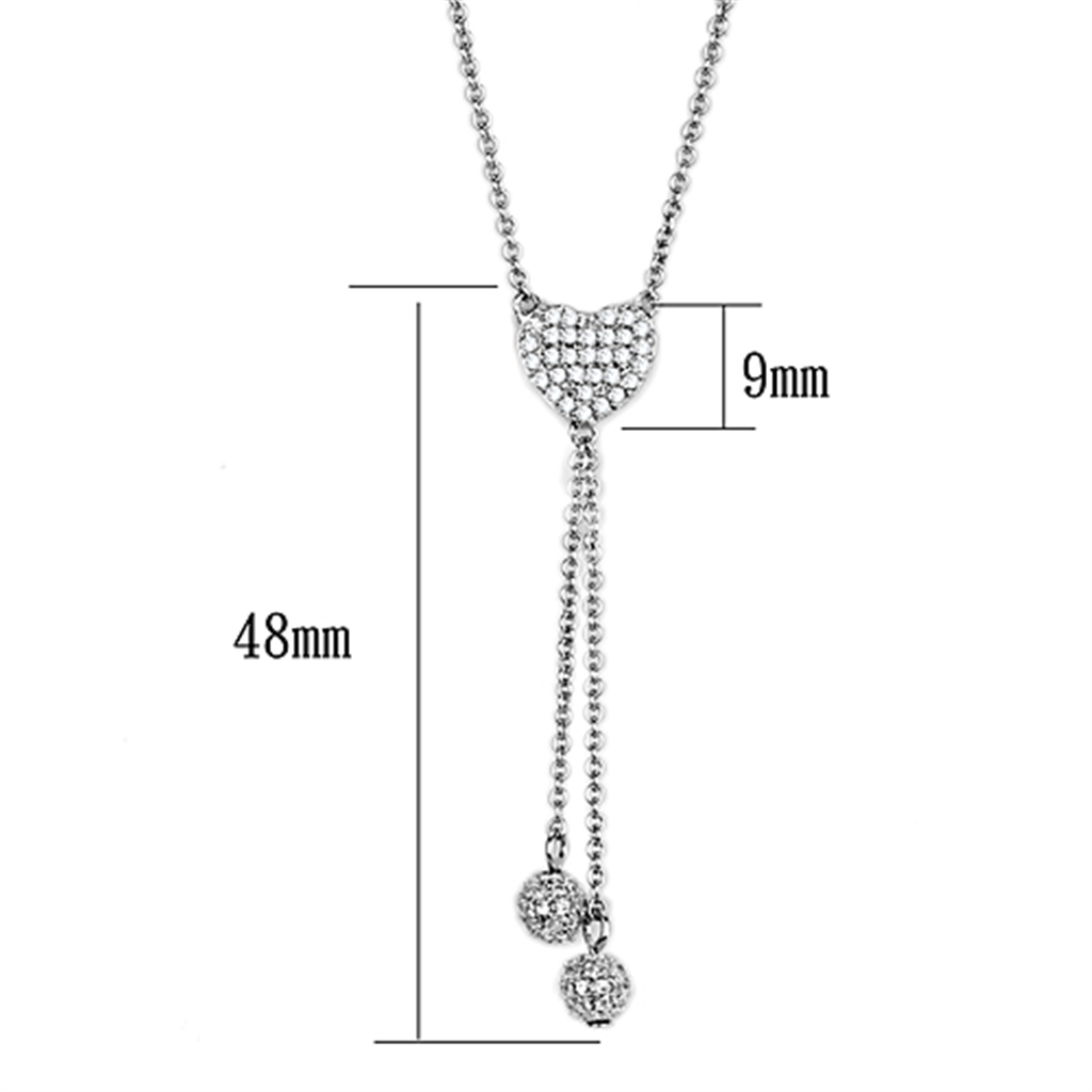 3W428 - Brass Necklace Rhodium Women AAA Grade CZ Clear