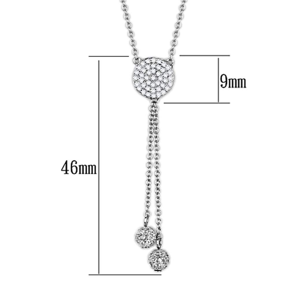 3W429 - Brass Necklace Rhodium Women AAA Grade CZ Clear