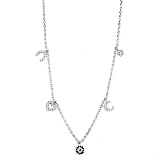 3W439 - Brass Necklace Rhodium Women AAA Grade CZ Montana